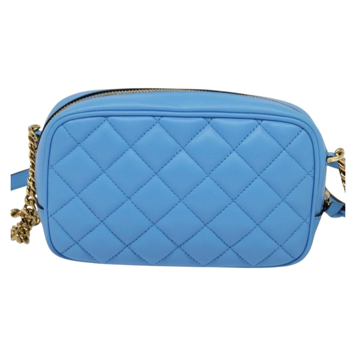 Versace Medusa Icon Front Slip Pocket Camera Bag Quilted Leather, BLUE, LEATHER, Crossbody bag