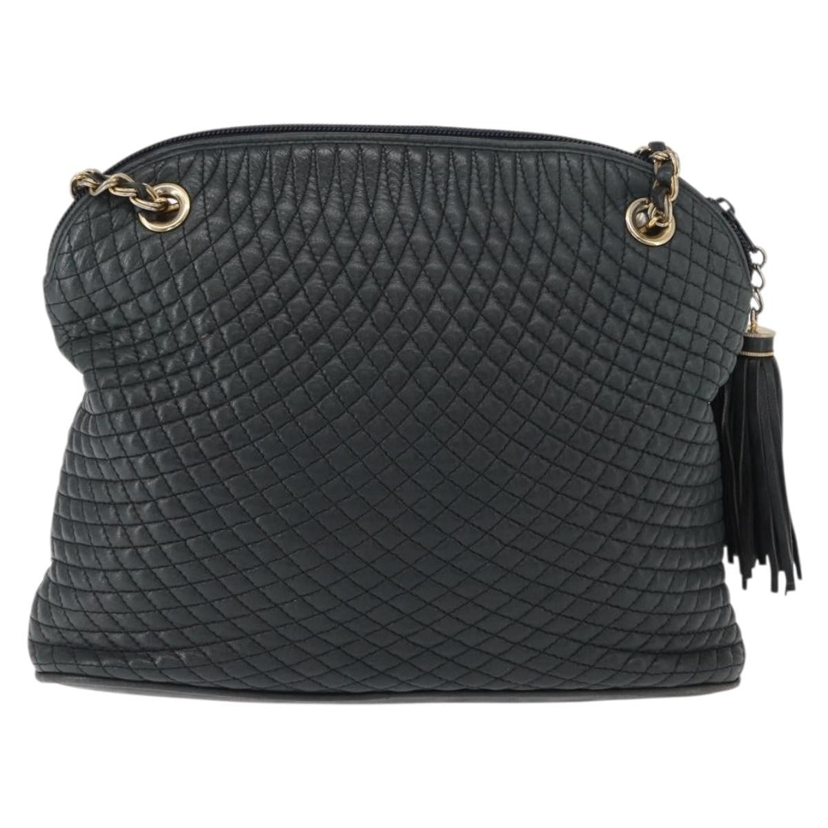 Bally Vintage Chain Shoulder Bag Quilted Leather, NAVY, LEATHER, Shoulder bag