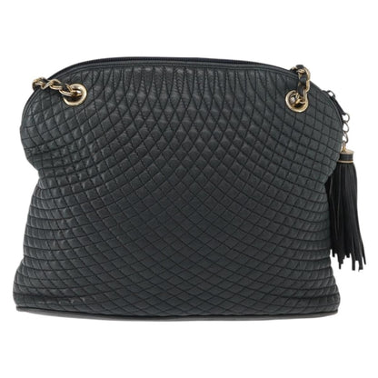 Bally Vintage Chain Shoulder Bag Quilted Leather, NAVY, LEATHER, Shoulder bag