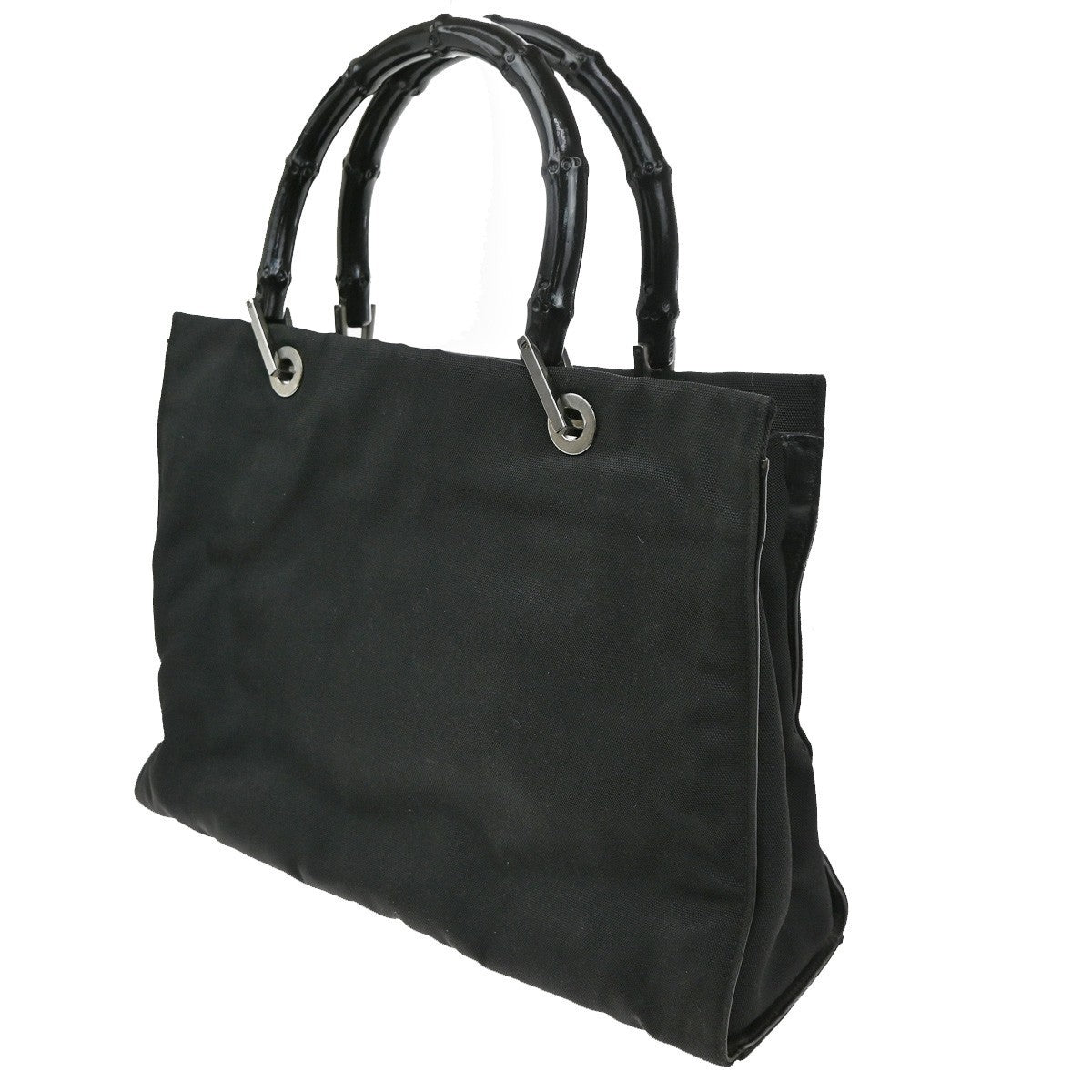 Gucci Vintage Bamboo Handle Tote Nylon, BLACK, NYLON, Tote bag
