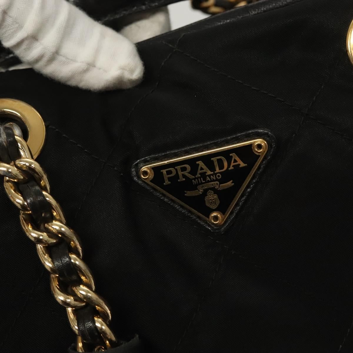 Prada Chain Shoulder Bag Tessuto, BLACK, NYLON, Shoulder bag
