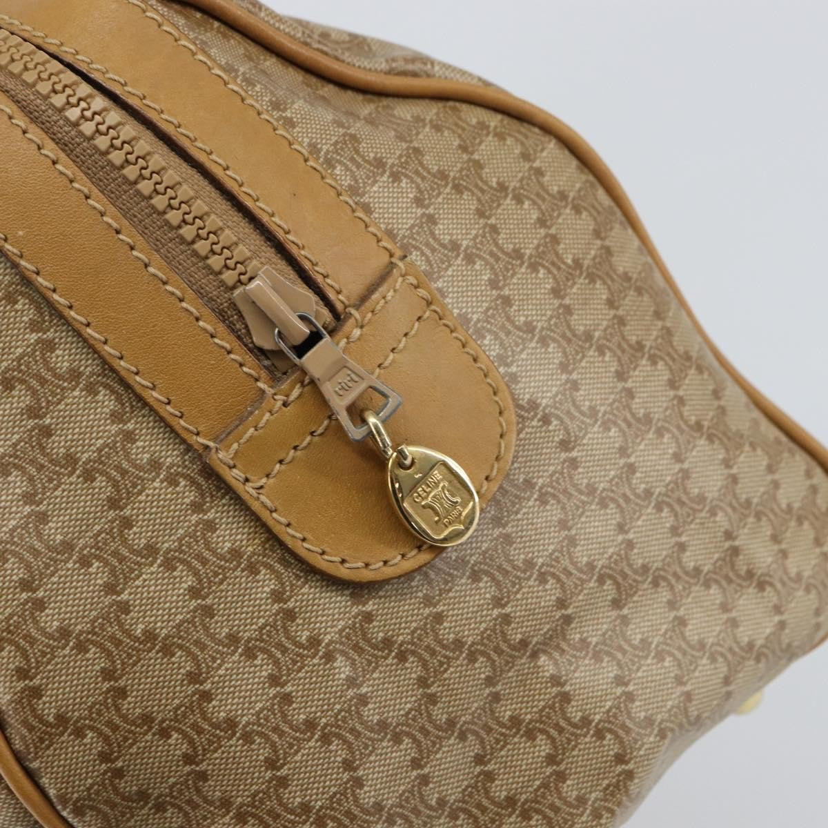 Celine Vintage Macadam Handbag Canvas and Leather, BEIGE, CANVAS, Handbag