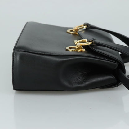 Salvatore Ferragamo Gancini handbag Leather, BLACK, LEATHER, Handbag