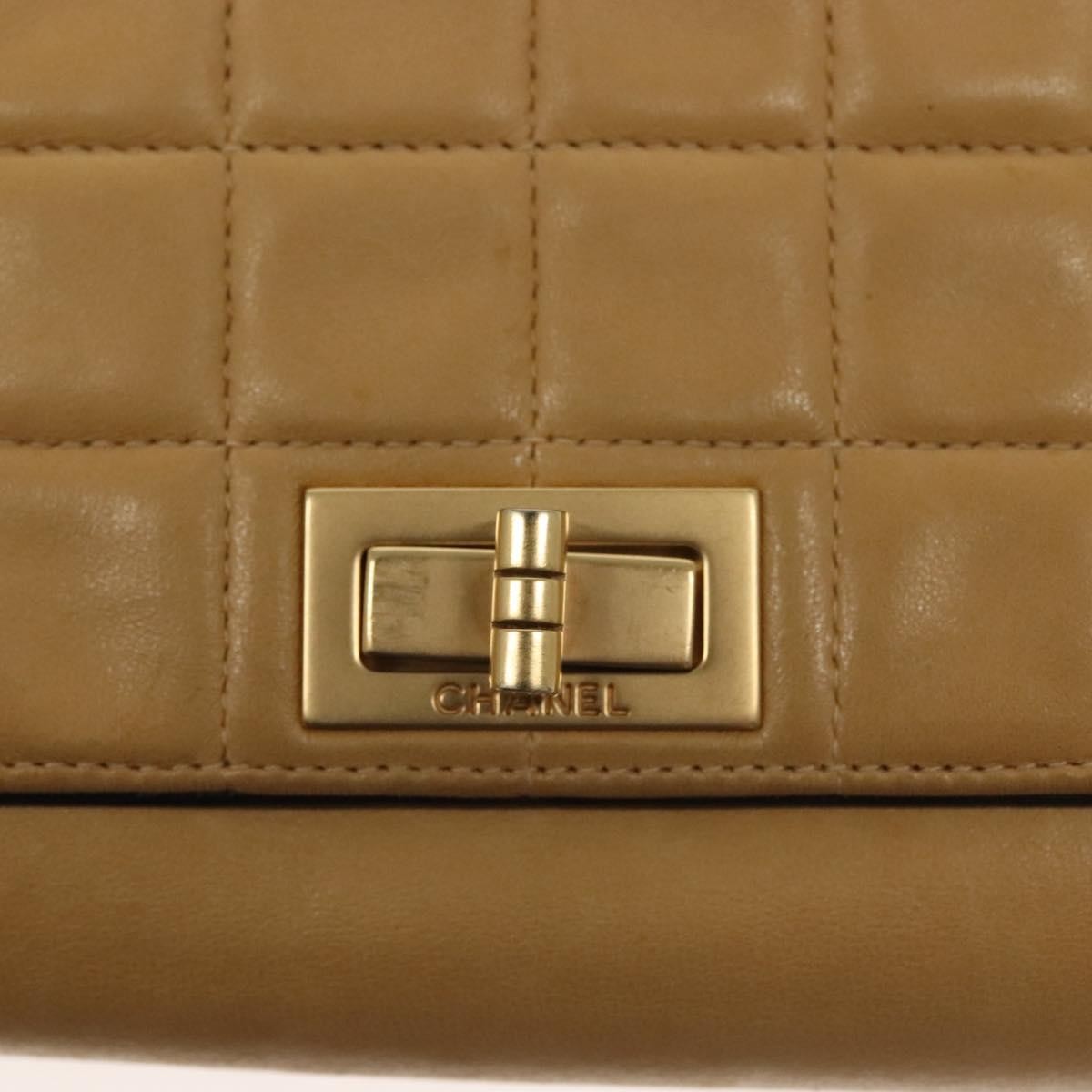 Chanel Chocolate Bar Flap Bag Quilted Lambskin, BEIGE, LEATHER, Shoulder bag