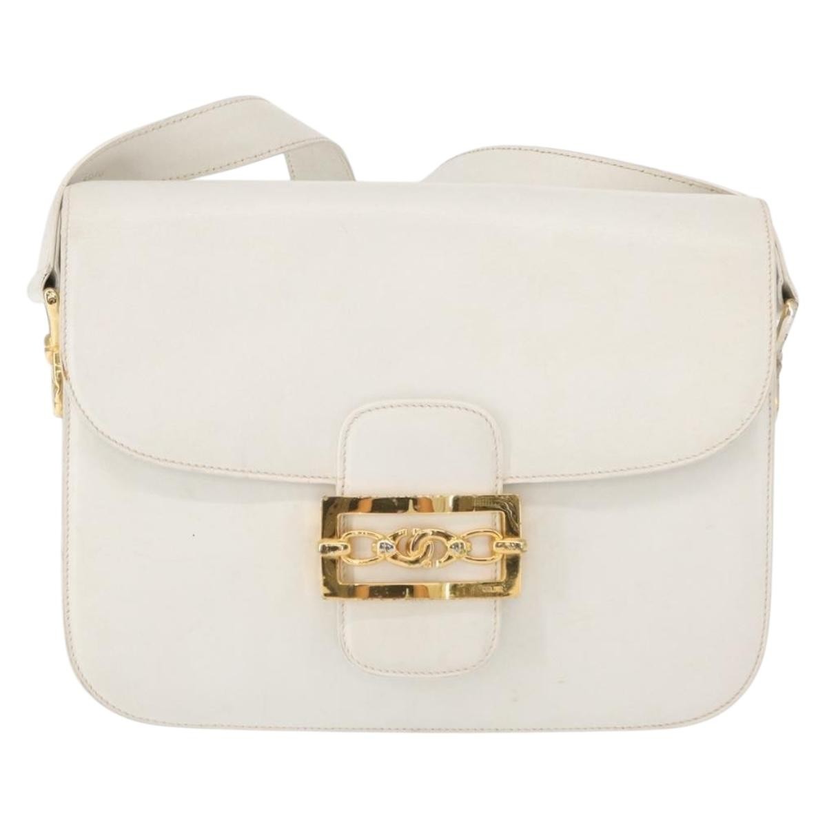 Celine Vintage Shoulder Bag Leather, WHITE, LEATHER, Shoulder bag