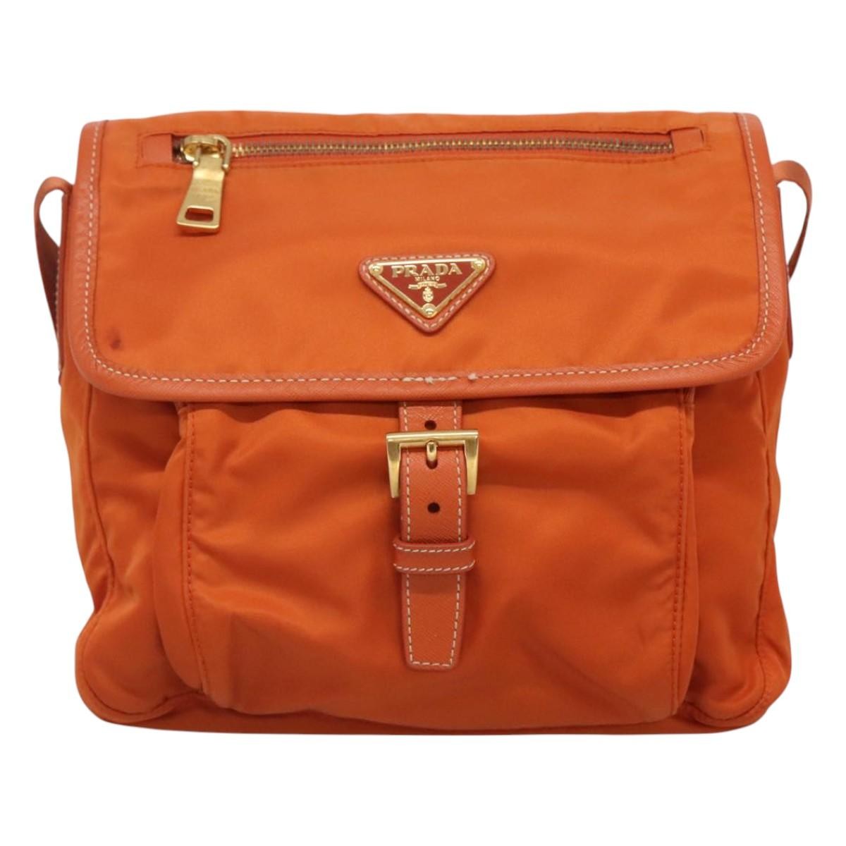 Prada Buckle Messenger Bag Tessuto, ORANGE, NYLON, Crossbody bag