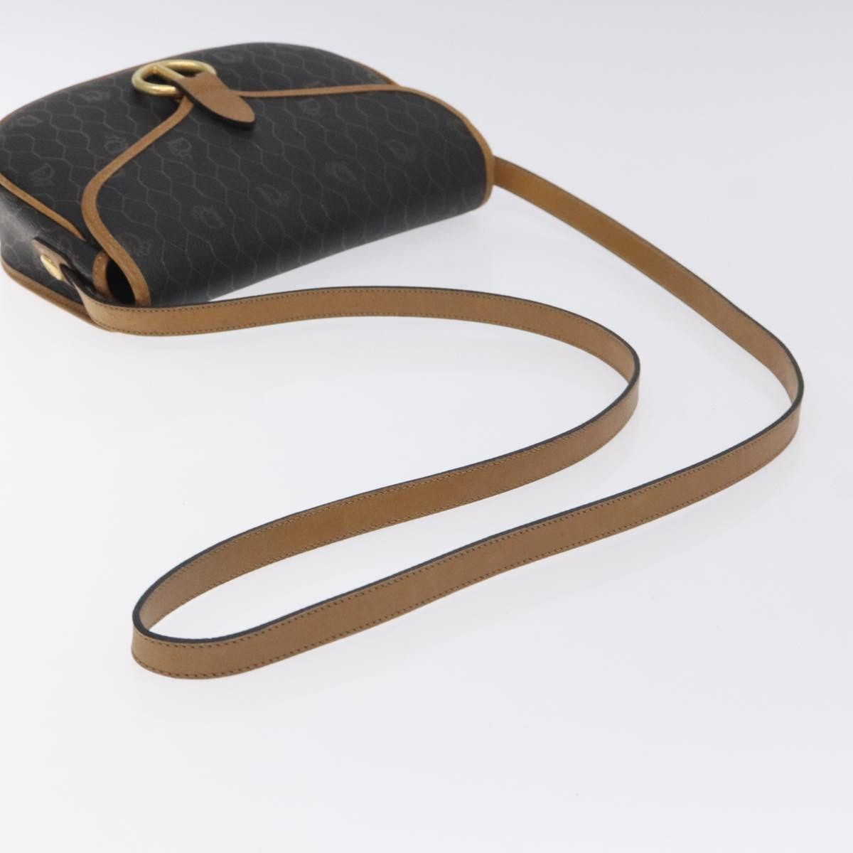 Christian Dior Vintage Honeycomb Flap Crossbody Bag Coated Canvas, BLACK, CANVAS, Crossbody bag