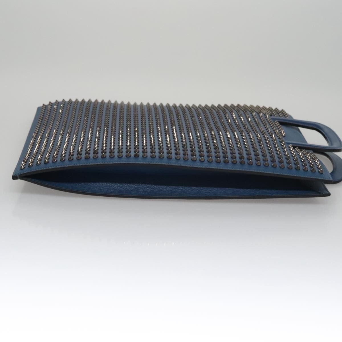Christian Louboutin Trictrac Portfolio Bag Leather and Spiked Leather, BLUE, LEATHER, Handbag