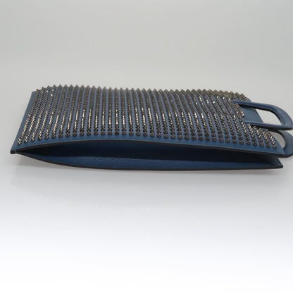 Christian Louboutin Trictrac Portfolio Bag Leather and Spiked Leather, BLUE, LEATHER, Handbag
