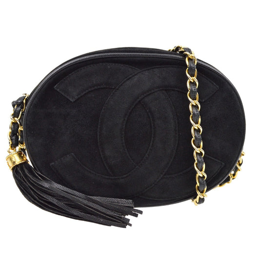 Chanel CC Mark Round chain black suede, BLACK, SUEDE, Shoulder bag