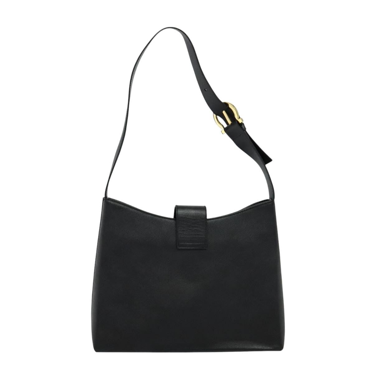 Salvatore Ferragamo Gancio Flap Hobo Leather, BLACK, LEATHER, Shoulder bag