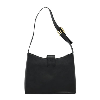 Salvatore Ferragamo Gancio Flap Hobo Leather, BLACK, LEATHER, Shoulder bag