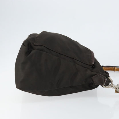 Gucci Vintage Bamboo Handle Bag Nylon, BROWN, NYLON, Handbag