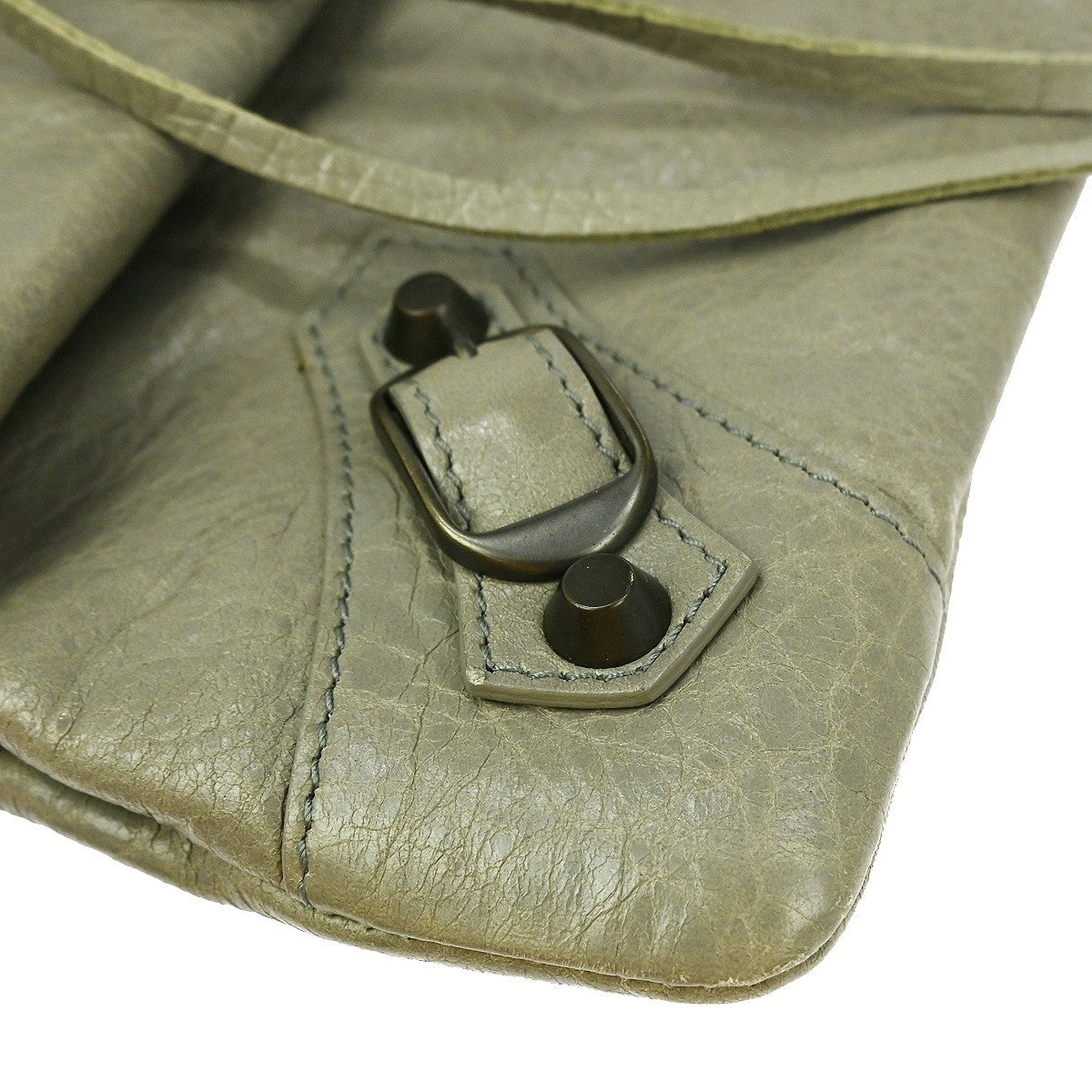 Balenciaga Classic Studs Envelope Clutch Leather, GRAY, LEATHER, Clutche & pouche