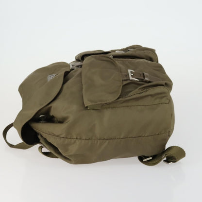 Prada Vela Double Front Pocket Backpack Tessuto with Saffiano Leather, KHAKI, NYLON, Backpack