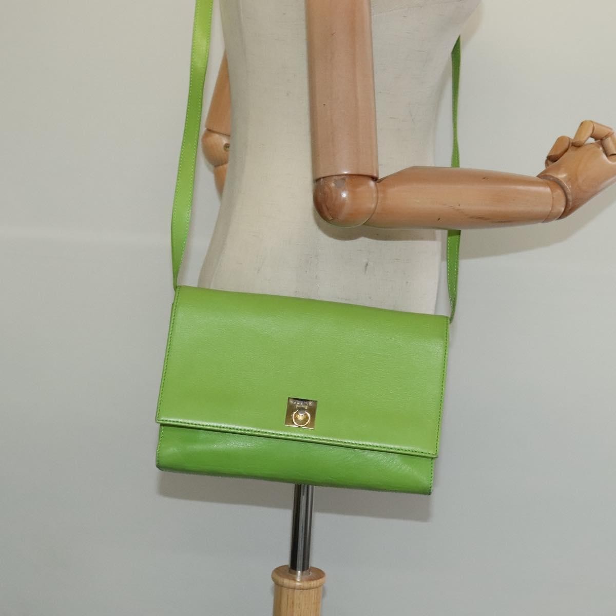 Celine Flap Shoulder Bag Leather, GREEN, LEATHER, Shoulder bag