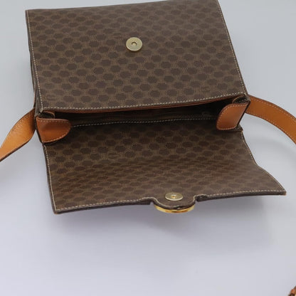 Celine Vintage Macadam Circle Logo Shoulder Bag Canvas and Leather, BROWN, CANVAS, Shoulder bag