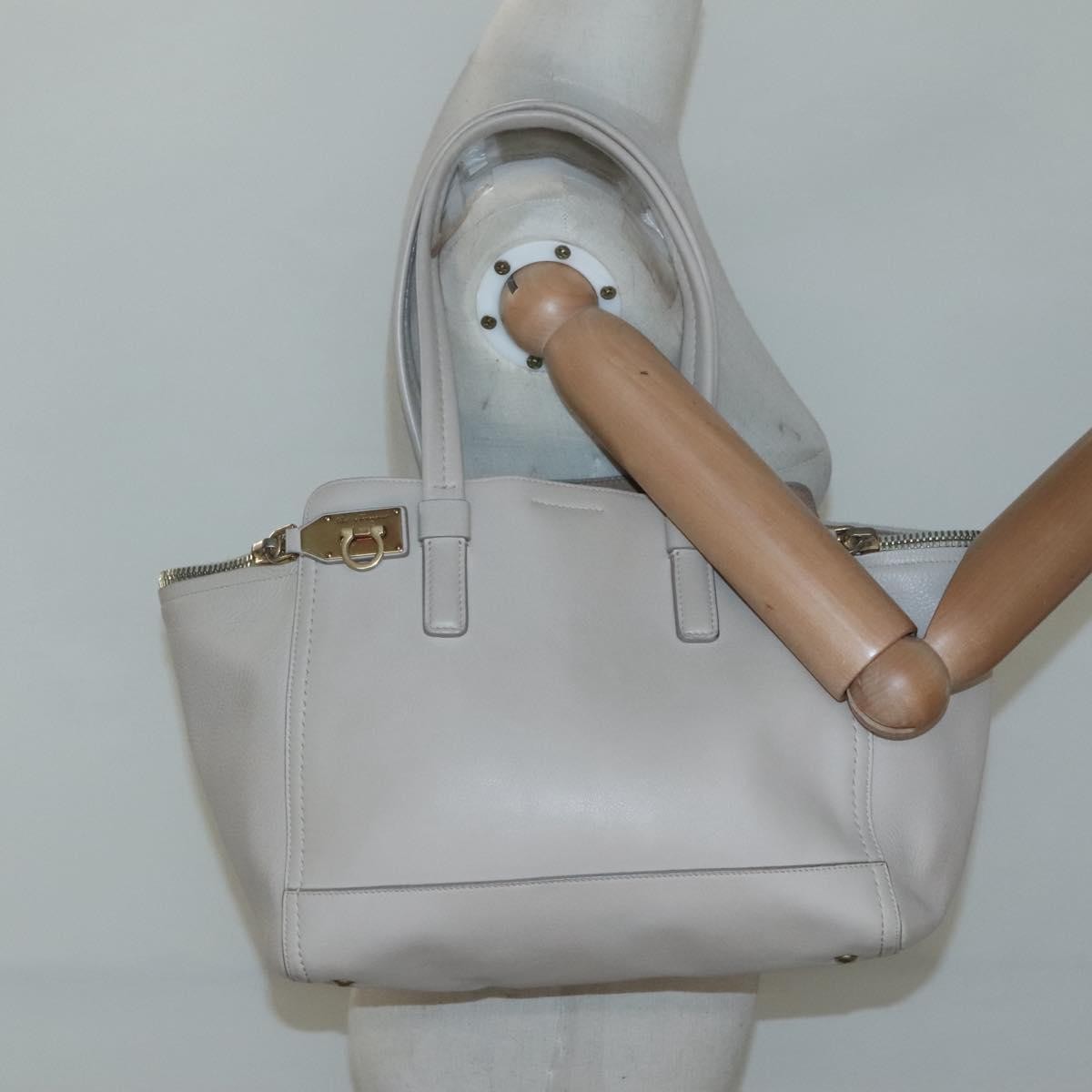 Salvatore Ferragamo Gancini Tote Leather, BEIGE, LEATHER, Tote bag