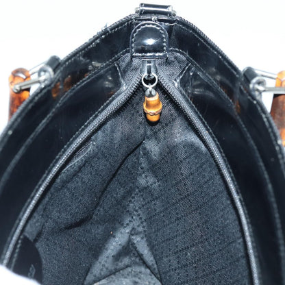Gucci Vintage Bamboo Handle Tote Canvas, BLACK, CANVAS, Tote bag