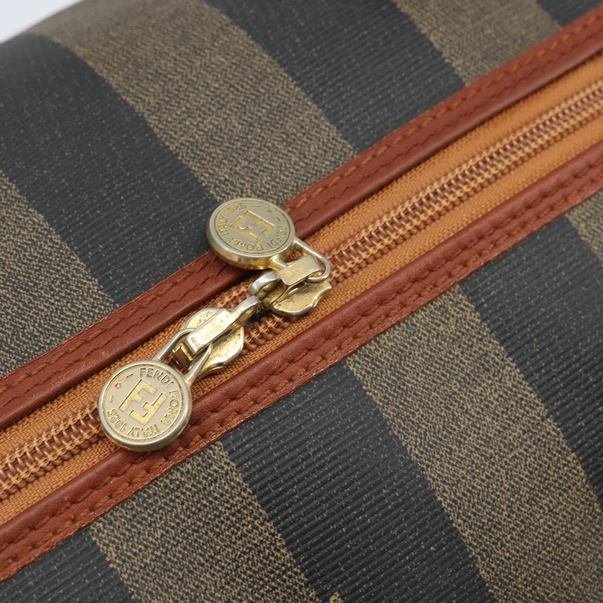 Fendi Vintage Pequin Boston Bag Coated Canvas, Brown, Canvas, Travel Bag