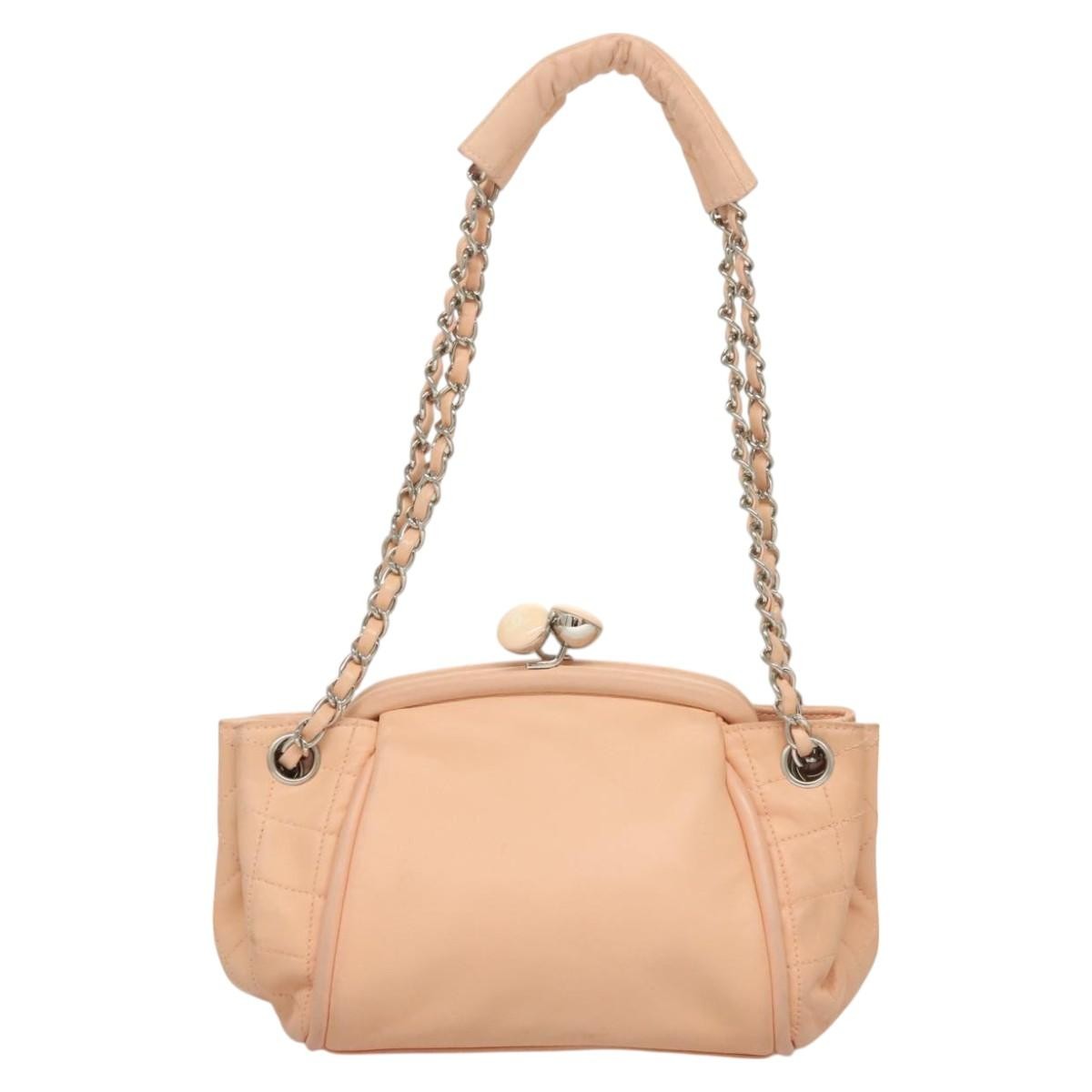 Chanel Kisslock Accordion Handbag Leather, PINK, LEATHER, Shoulder bag