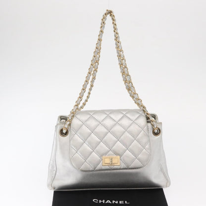 Chanel Mademoiselle Lock Accordion Flap Bag Quilted Lambskin, SILVER, LEATHER, Shoulder bag