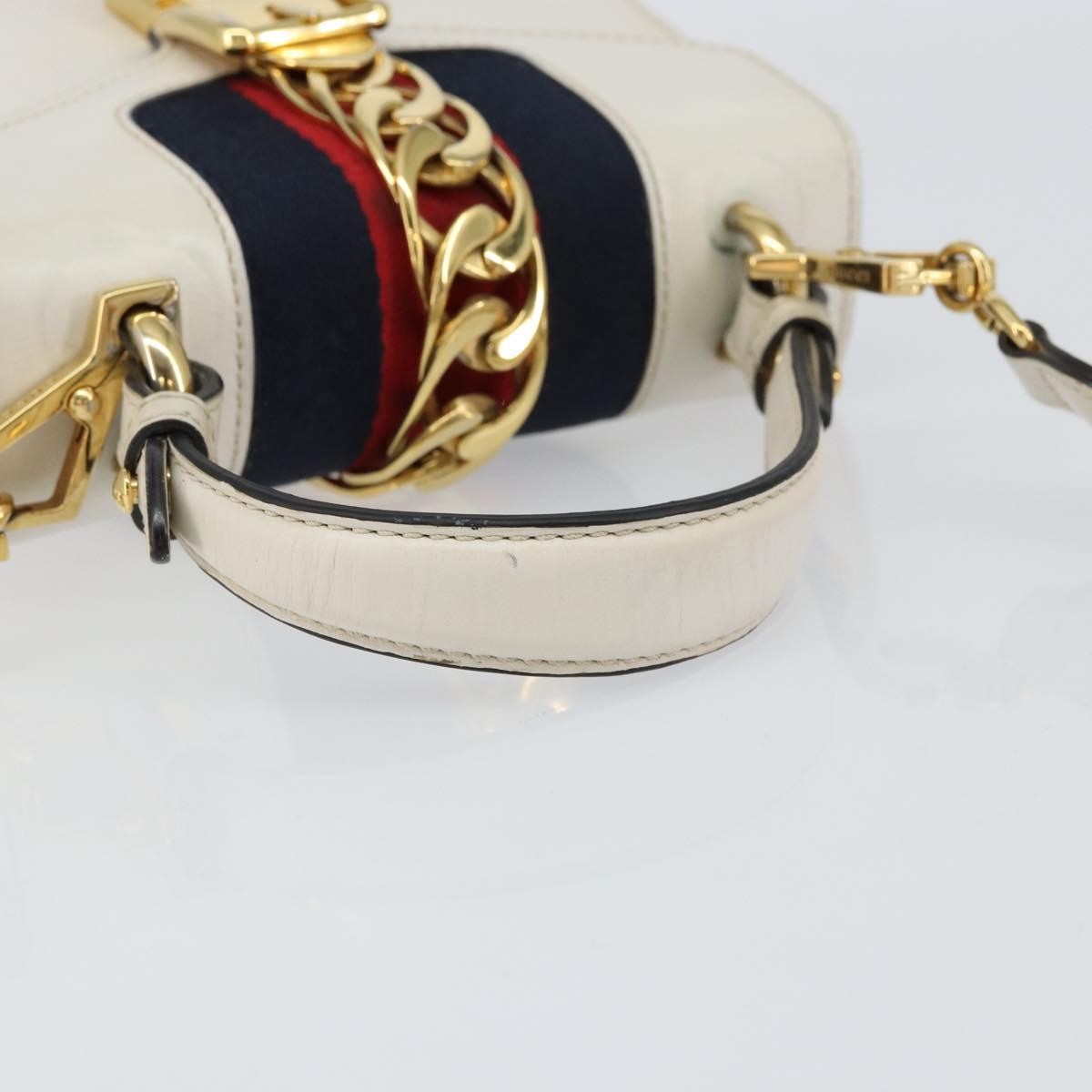 Gucci Sylvie Top Handle Bag Leather, WHITE, LEATHER, Handbag