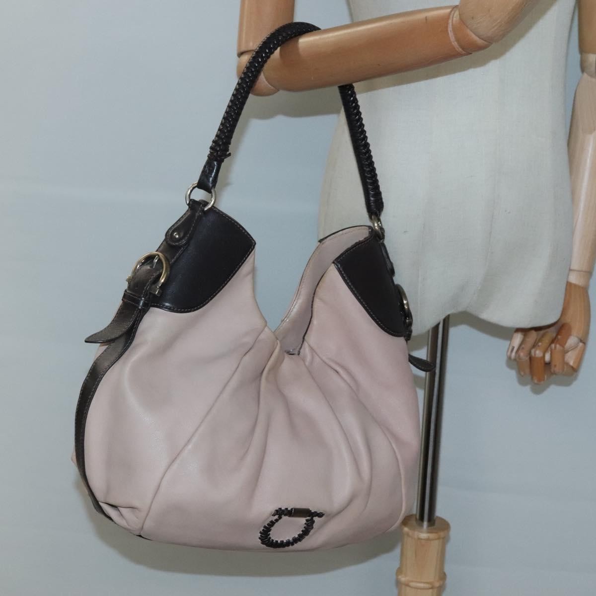 Salvatore Ferragamo Gancini Hobo Leather, BEIGE, LEATHER, Handbag