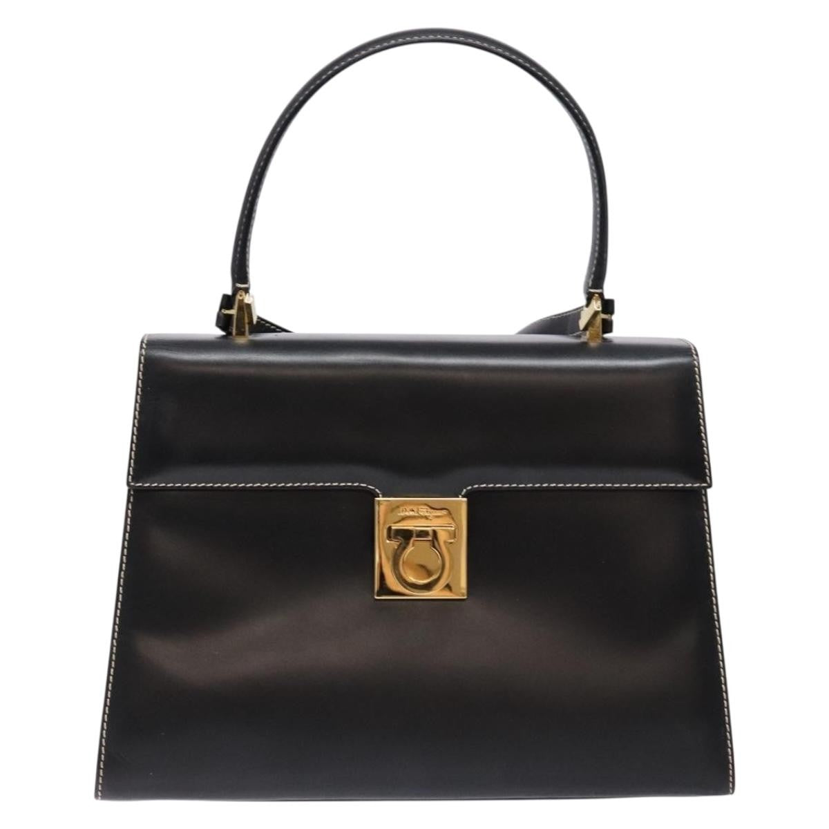 Salvatore Ferragamo Gancini Convertible Top Handle Bag Leather, BLACK, LEATHER, Handbag