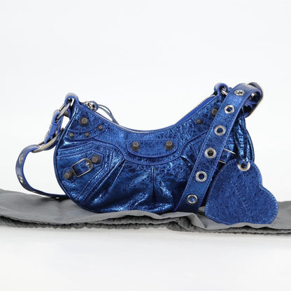 Balenciaga Le Cagole Giant Studs Shoulder Bag Leather, BLUE, LEATHER, Shoulder bag