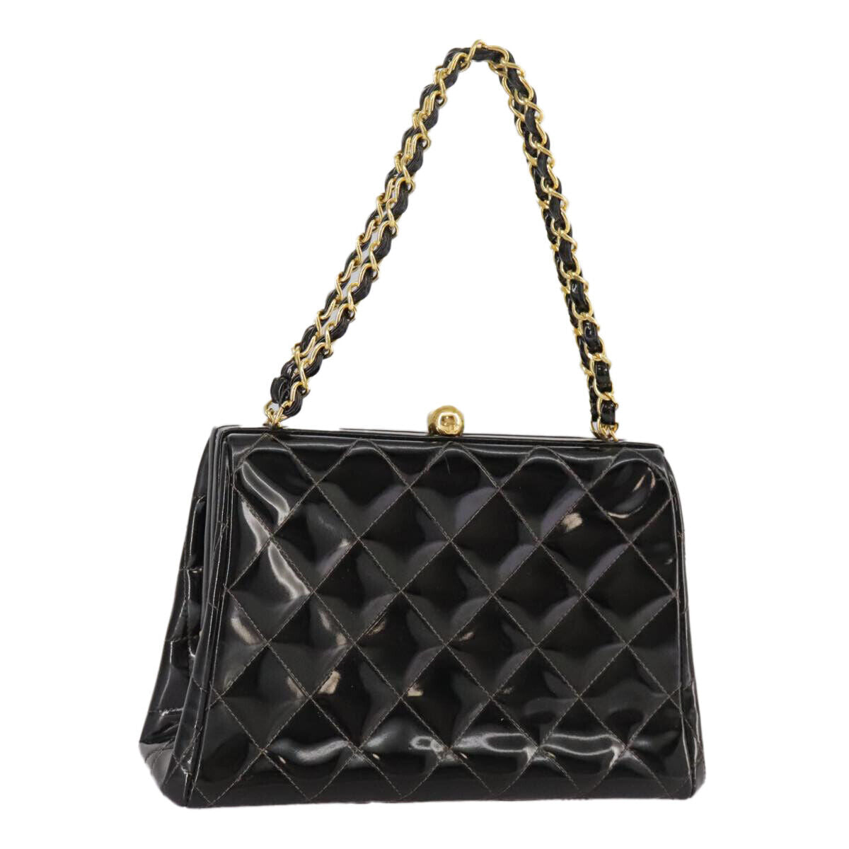 Chanel Vintage Chain Frame Bag Quilted Patent, BLACK, PATENT_LEATHER, Handbag