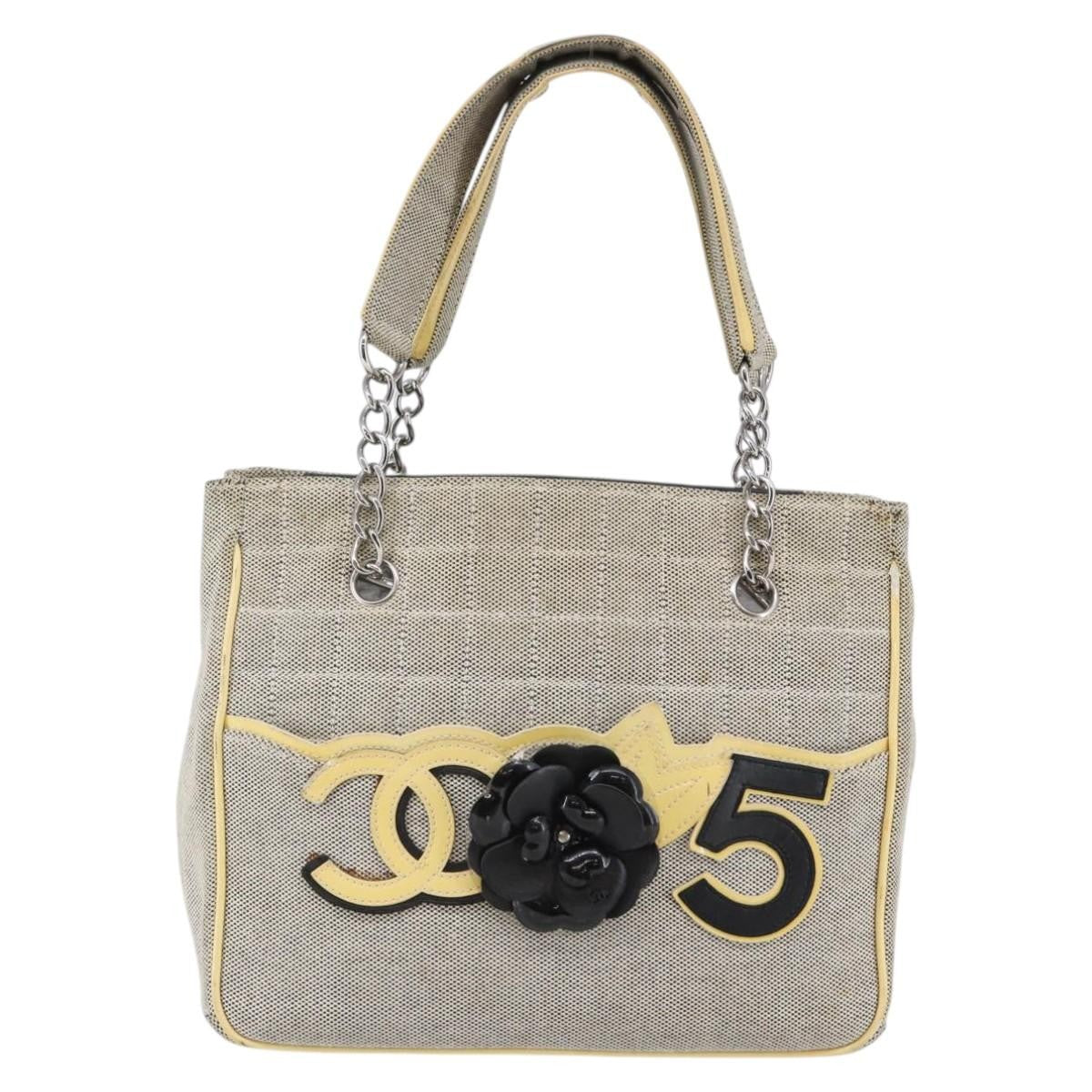 Chanel Camellia No.5 Tote Canvas, GRAY, CANVAS, Tote bag