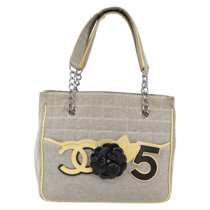 Chanel Camellia No.5 Tote Canvas, GRAY, CANVAS, Tote bag