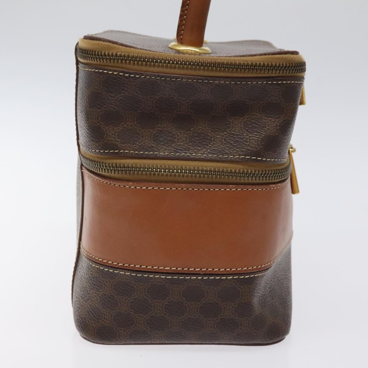 Celine Vintage Double Zip Vanity Case Macadam Coated Canvas, BROWN, CANVAS, Toiletry Case