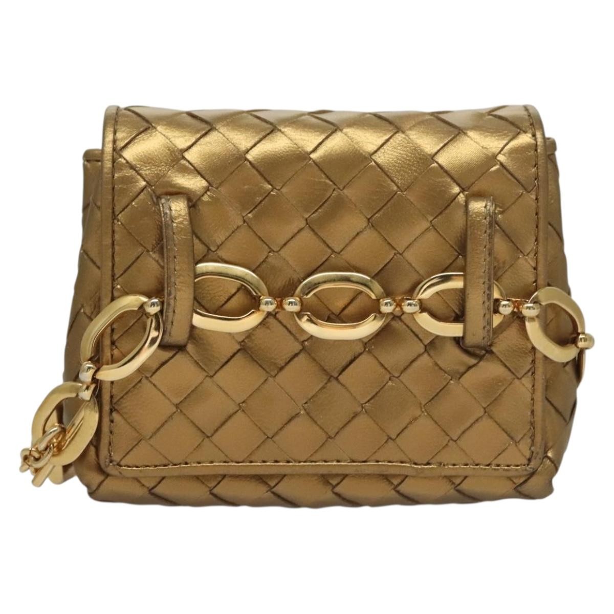 Bottega Veneta Chain Flap Shoulder Bag Leather, GOLD, LEATHER, Shoulder bag