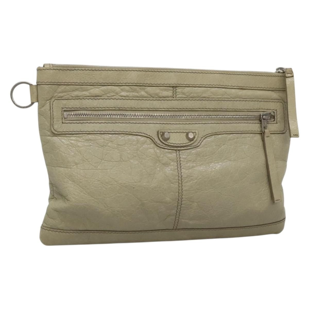 Balenciaga Classic City Clip Pouch Leather, BEIGE, LEATHER, Clutche & pouche