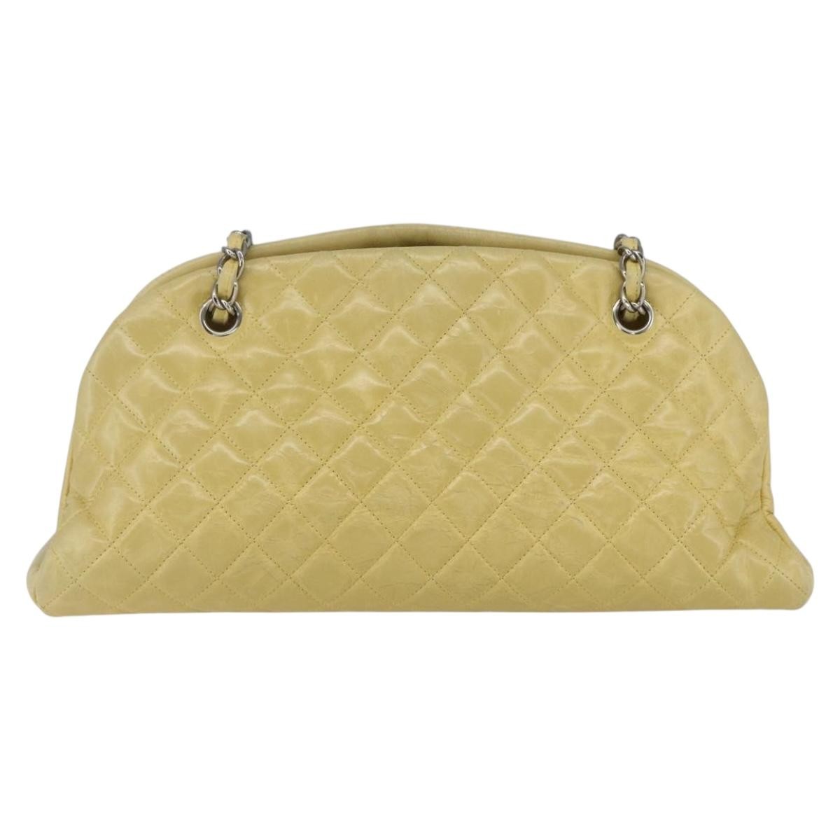 Chanel Just Mademoiselle Bag Quilted Aged Calfskin, YELLOW, LEATHER, Shoulder bag