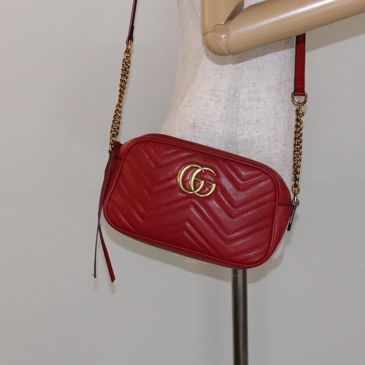 Gucci GG Marmont Triple Zip Chain Bag Matelasse Leather, RED, LEATHER, Shoulder bag