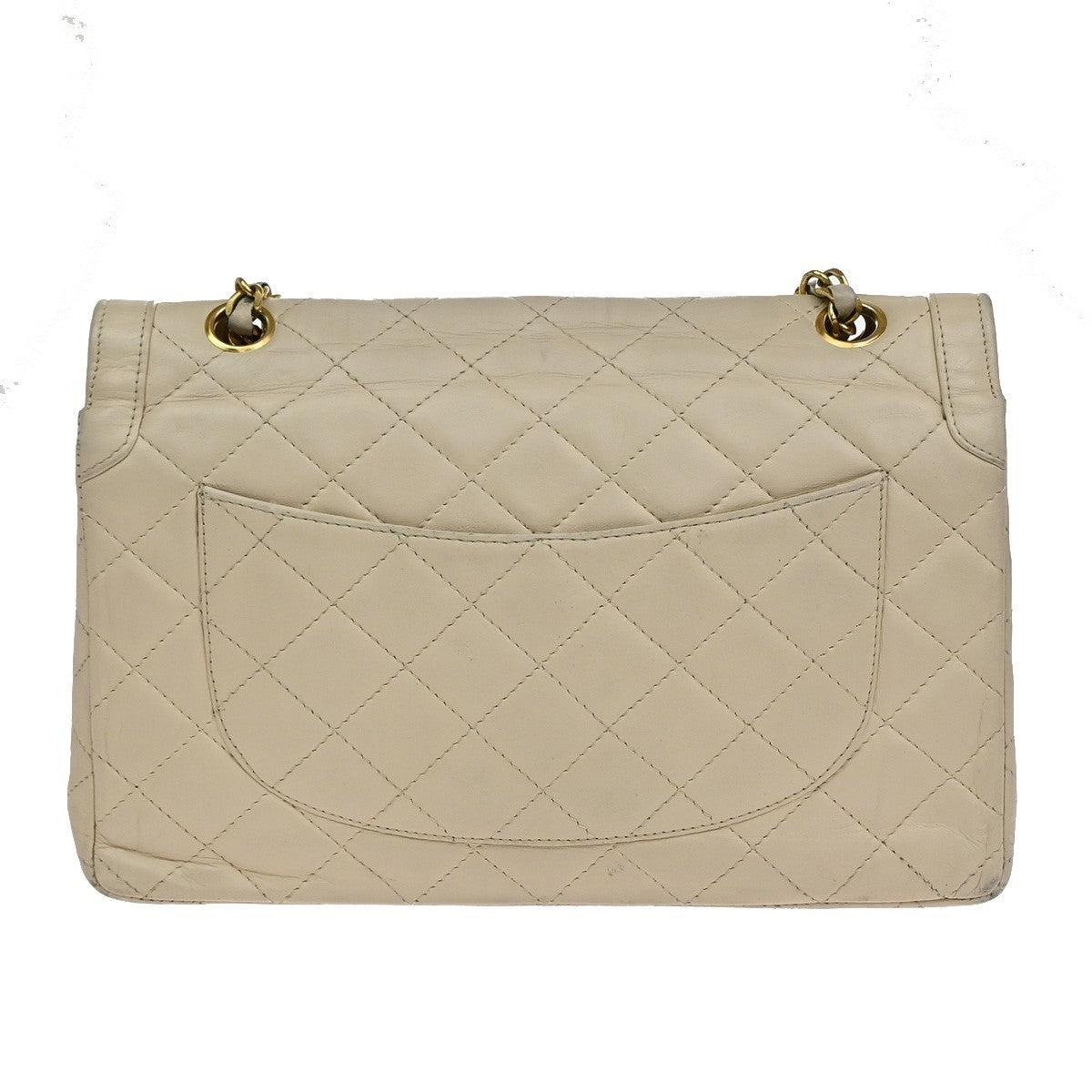 Chanel Vintage Two Tone CC Flap Bag Quilted Lambskin, BEIGE, LEATHER, Shoulder bag