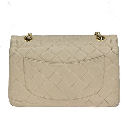Chanel Vintage Two Tone CC Flap Bag Quilted Lambskin, BEIGE, LEATHER, Shoulder bag