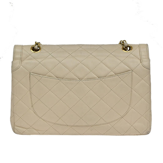 Chanel Vintage Two Tone CC Flap Bag Quilted Lambskin, BEIGE, LEATHER, Shoulder bag