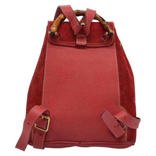 Gucci Vintage Bamboo Backpack Suede, RED, SUEDE, Backpack