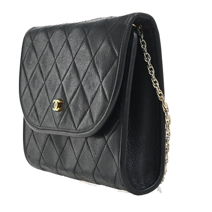 Chanel Vintage Round Flap Bag Quilted Lambskin, BLACK, LEATHER, Shoulder bag
