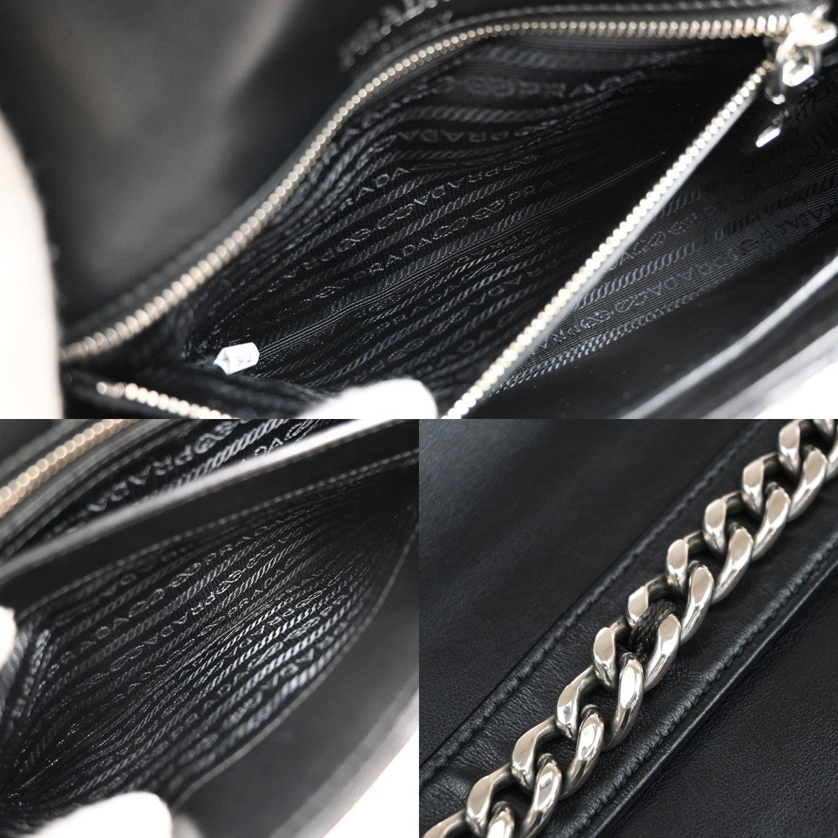 Prada Chain Flap Shoulder Bag Diagramme Quilted Leather, BLACK, LEATHER, Shoulder bag