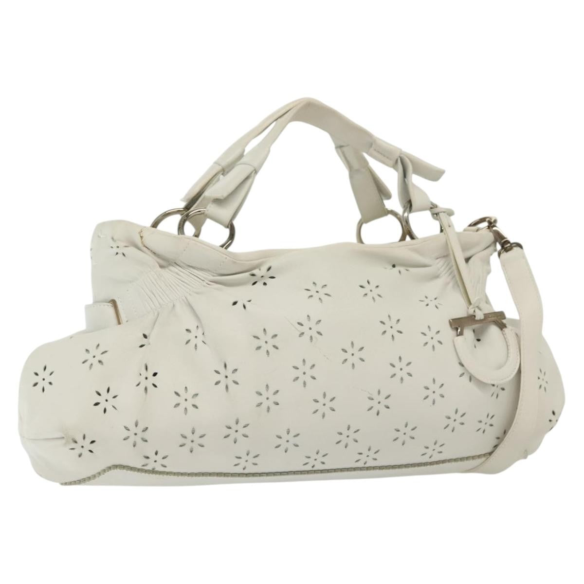 Salvatore Ferragamo Gancini handbag Leather, WHITE, LEATHER, Handbag