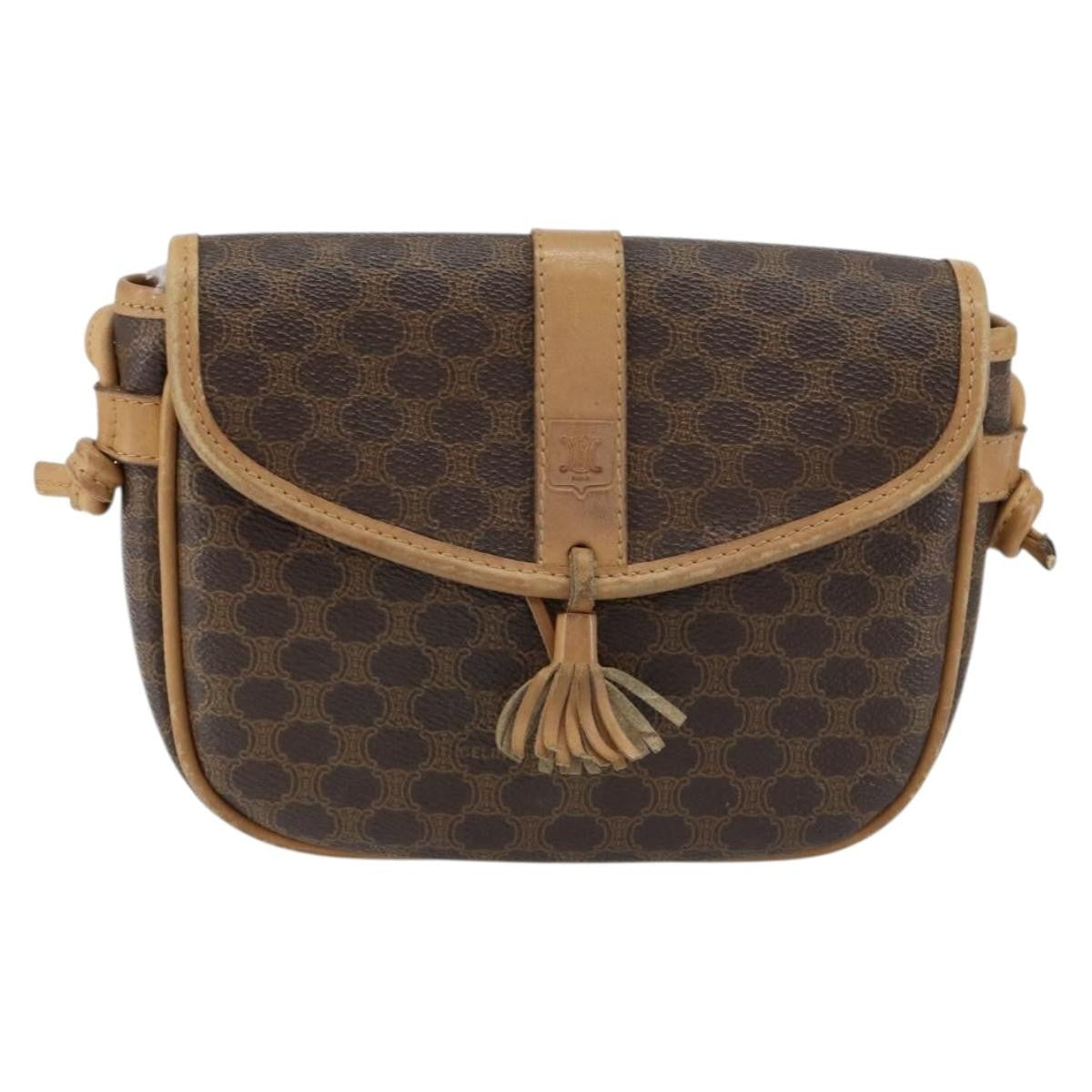 Celine Vintage Macadam Shoulder Bag Canvas and Leather, BROWN, CANVAS, Shoulder bag