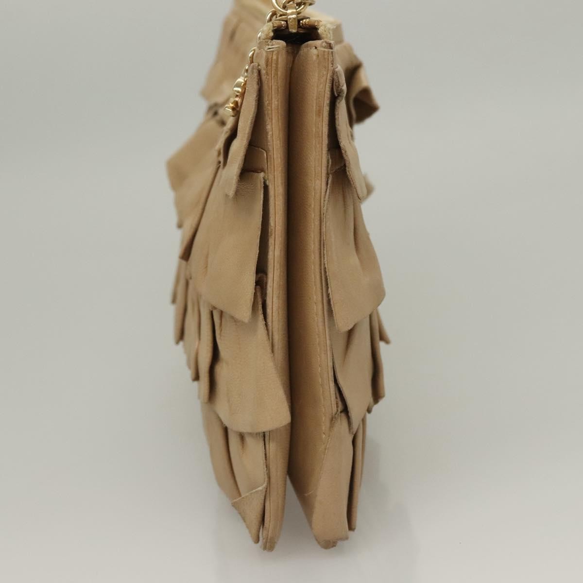 Chanel Ruffle Chain Pochette Lambskin, BEIGE, LEATHER, Clutche & pouche