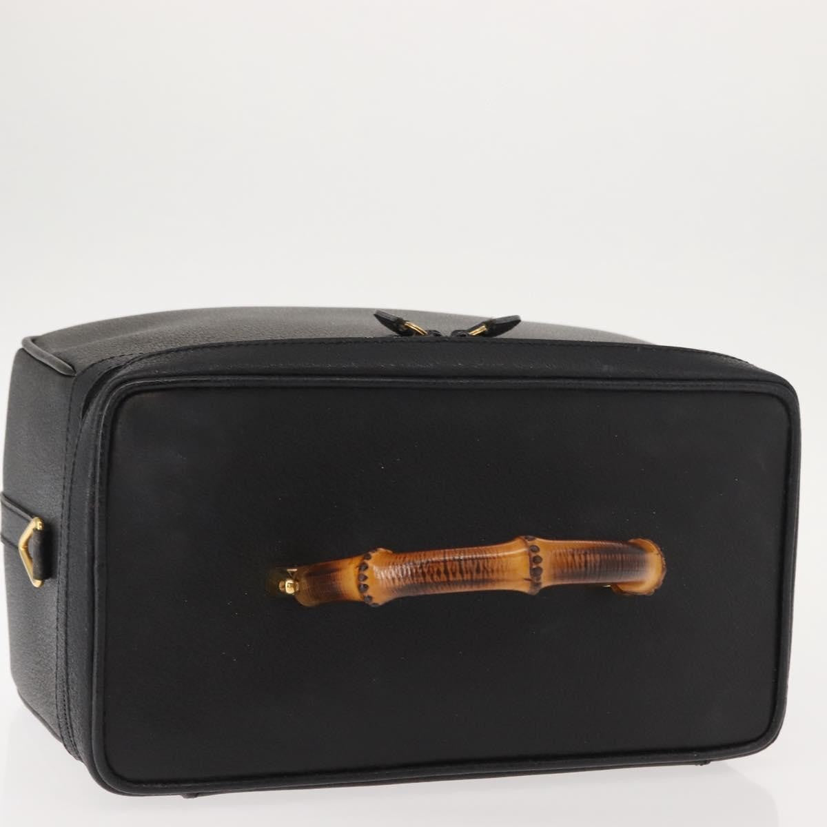 Gucci Vintage Bamboo Vanity Case Leather, NAVY, LEATHER, Handbag