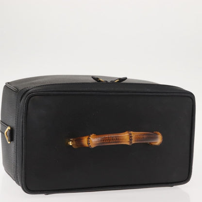Gucci Vintage Bamboo Vanity Case Leather, NAVY, LEATHER, Handbag