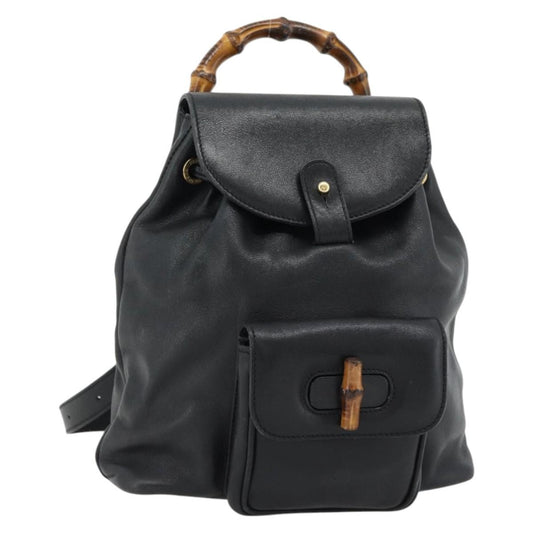 Gucci Vintage Bamboo Backpack Leather, Black, Leather, Backpack